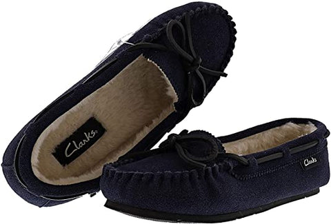 Clarks Women's Suede Moccasin Indoor and Outdoor Squared Toe Slip On Slippers