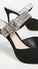 Schutz Tishara Black Rhinestones Ankle Strap Pointed Toe Stiletto Heel Sandals