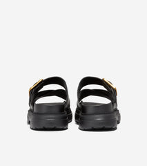 Cole Haan Fraya Slide Black Leather Slip On Open Rounded Toe Chunky Heel Sandals
