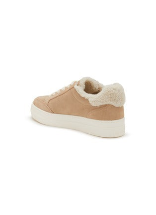 Sam Edelman Wess Cuoio Suede Lace Up Rounded Toe Fur Detailed Low Top Sneakers