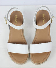 Soda Clip White Open Toe Faux Leather Buckle Ankle Strap Wedges Heeled Sandals