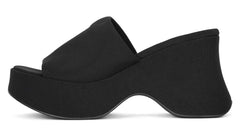 Jeffrey Campbell 6Teen-2 Black Mesh Slip On Open Toe Chunky Wedge Heeled Sandals