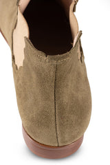 Klub Nico Lilah Boots Olive Suede Pull On Stacked Heel Chelsea Ankle Booties