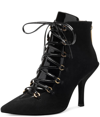 Louise et Cie Vanida Black Suede Leather Lace-Up Pointed Toe Dress Ankle Boots