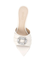 Schutz Meisho Pearl Open Toe Slip On Crystal Embellished Upper Mid Heel Sandals