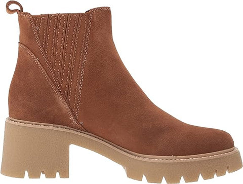 Dolce Vita Harte H2O Dk Brown Suede Pull On Chunky Lugged Block Heel Ankle Boots
