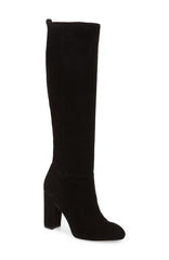 Sam Edelman Caprice Black Suede Knee-High Block Heel Round Toe Dress Boots