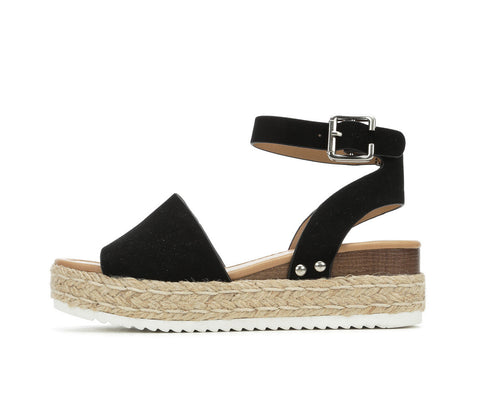 Soda Topic Black Open Toe Ankle Strap Espadrilles Platform Casual Heeled Sandals