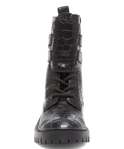 Kelsi Dagger Brooklyn Northern Black Embossed Leather Lace-up Combat Ankle Boots