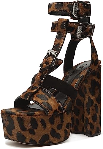 Schutz Chantelle Casual Platform Natural Leopard Printed Heel Platform Sandals