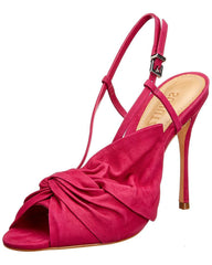 Schutz Allina Bright Rose Gathered Bow Peep Toe Ankle Stiletto Heel Sandals