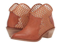 Kelsi Dagger Keenan Cowboy Leather Pull On Stacked Heel Mesh Cut-Out Ankle Boots