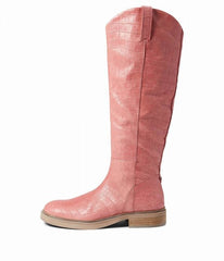Sam Edelman Fable Cherry Leather Zipper Block Heel Round Toe Knee High Boots