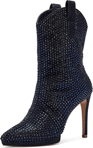 Jessica Simpson Vianne Stiletto Crystal Embellishment Ankle Booties Classic Navy