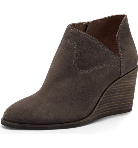 Lucky Brand Zollie Brown Suede Almond Toe Falcon Low Cut Leather Ankle Booties