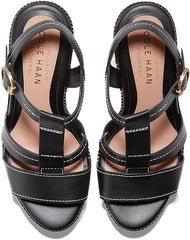 Cole Haan Cloudfeel All Day Wedge Black Leather Ankle Strap Heeled Sandals