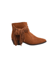 Schutz EUZABIA Ankle Boots Brown Suede Pointed Toe Fringe Western Booties