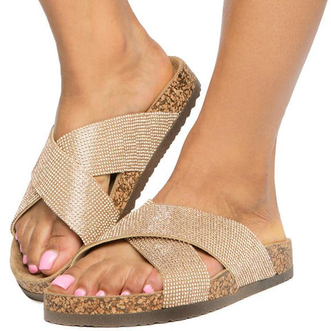 Cape Robbin Paula-3 Rose Gold Footbed Comfort Slip On Flats Flip Flop Sandals