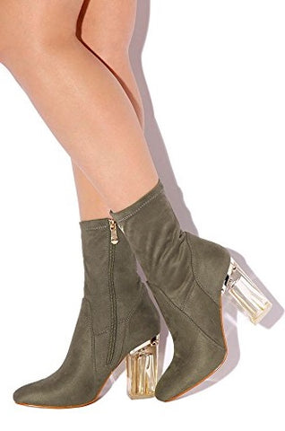 Cape Robbin Fay-1 No Frontin Glass Heel Stretch Suede Ankle Boot Olive Suede
