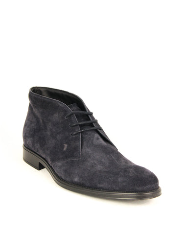 Tod's Men's Polacco Blue Denim Scuro Suede Lace Up Leather Lining Ankle Boots