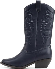 Soda Reno Navy Western Cowboy Pointed Toe Knee High Pull On Tabs Western Boots