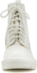 Soda Firm All White Lace Up Rounded Toe Chunky Platform Combat Ankle Boots