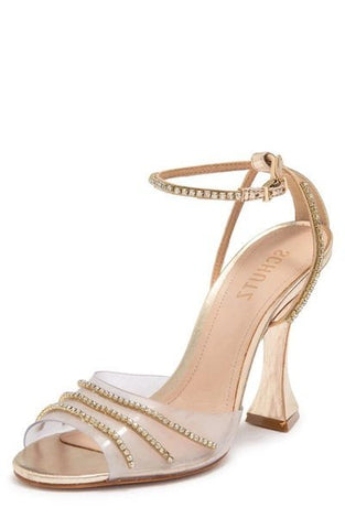 Schutz Renah Platina Gold Rhinestones Ankle Strap Open Toe High Heel Sandals