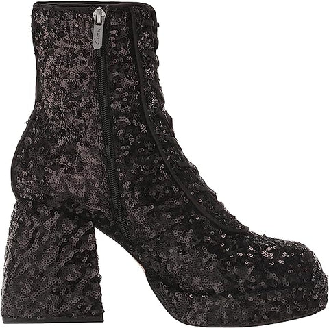 Circus By Sam Edelman Kia Sequin Black Lace Up Side Zip Block Heel Ankle Boots