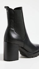 Sam Edelman Rollins Black Pull On Rounded Toe Block Heel Chelsea Ankle Boots