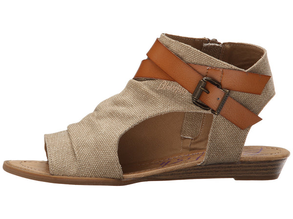 Blowfish Women's Balla Wedge Sandal, Desert Sand Rancher Canvas/Dyecut,