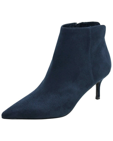 Charles David Accurate Navy Blue Suede Pointed Toe Kitten Heel Ankle Boot Bootie