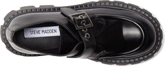 Steve Madden Henna Black Box Slip On Rounded Toe Chunky Heel Fashion Loafers