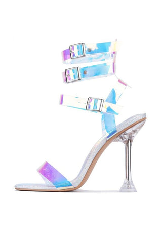 Michelle Parker Luxurious Hologram Heels Open Toe  Buckle Strappy Sandals Pumps