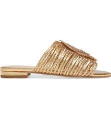 Cecelia New York Darleen Slide Sandals Gold Rinestone Slip On Caged Mules Flats