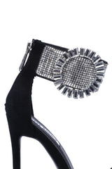 CAPE ROBBIN EDMOND BLACK SUEDE ANKLE CUFF RHINESTONE STILETTO HIGH HEEL SANDAL