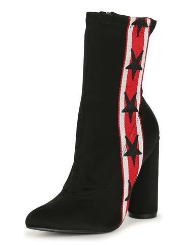 Cape Robbin Video Games Black Stretch Fitted Thick Heel Star And Stripes Booties
