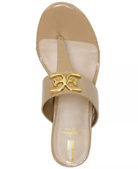 Sam Edelman Yardlie Gold Wedge Leather Strap Slip On Open Toe Heeled Sandals