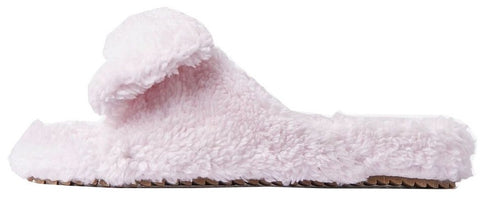 Luxemoda Women's Cloud Bow Detail Flat Slider Faux Shearling Sandal Blush Pink