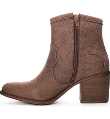 Dirty Laundry Unite Brown Chunky Block Heel Zipper Metallic Western Ankle Boots