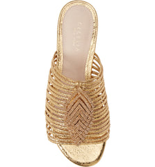 Cecelia New York Darleen Slide Sandals Gold Rinestone Slip On Caged Mules Flats