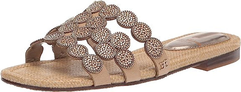 Sam Edelman Bay Gold Leaf Marche Embellishment Slides Open Toe Leather Sandals