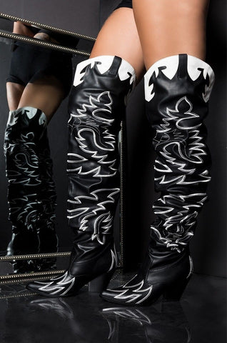 Cape Robbin Kelsey-21 Black Western Pointed Slouchy Over The Knee Thigh Boots