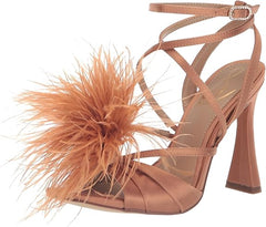 Sam Edelman Layton Warm Blush Ankle Strap Spool Heeled Feather Detailed Sandals