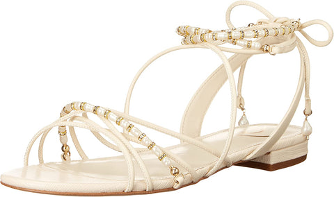 Sam Edelman Tatianna Ivory Rounded Open Toe Tie Up Strappy Embellished Sandals