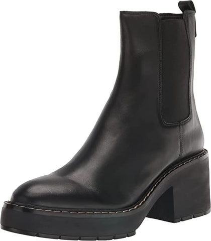 Sam Edelman Anderson Black Chunky Heel Rounded Toe Pull On Chelsea Ankle Boots
