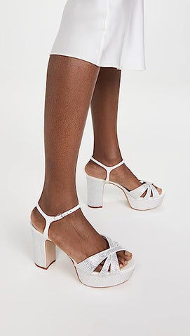 Schutz Keefa Crystal White Ankle Strap Open Toe Block Heel Platform Sandals