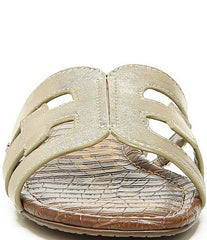 Sam Edelman Bay Gold Rounded Open Toe Slip On Leather Strap Flat Slide Sandals