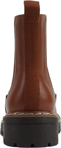 Soda Pilot Tan/Brown Welt Pu Pull On Round Toe Chunky Platform Ankle Boots