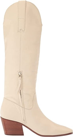 Sam Edelman Britten Ivory Squared Toe Block Heel Leather Knee High Western Boots