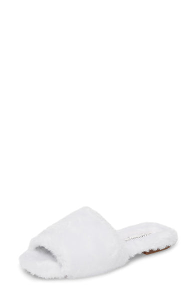 Jeffrey Campbell Motel-F Faux Fur Slide Sandal White Flat Slipper Mule